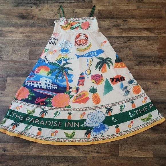 Paradise Crab Print Spaghetti Strap Flowy Maxi Boho Dress Size XL - Picture 3 of 10